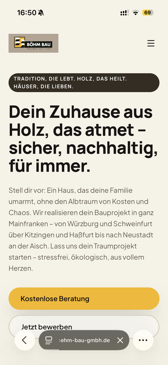 Böhm Bau mobile Website-Vorschau