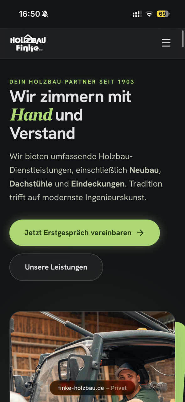 Holzbau Finke mobile Website-Vorschau