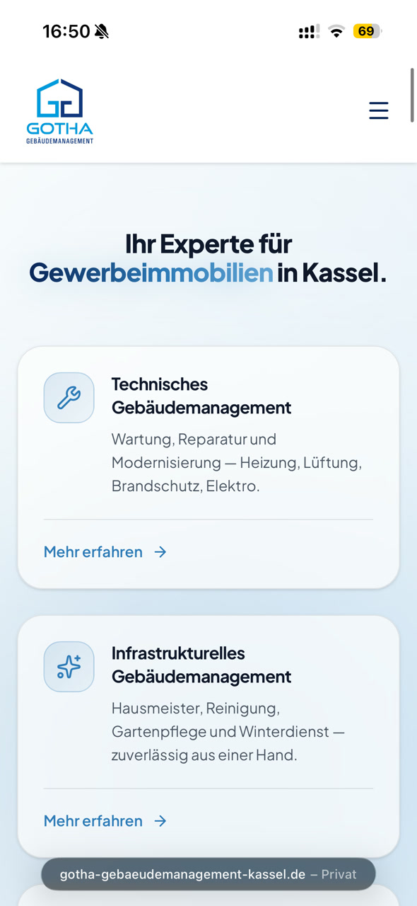 Gotha Gebäudemanagement mobile Website-Vorschau